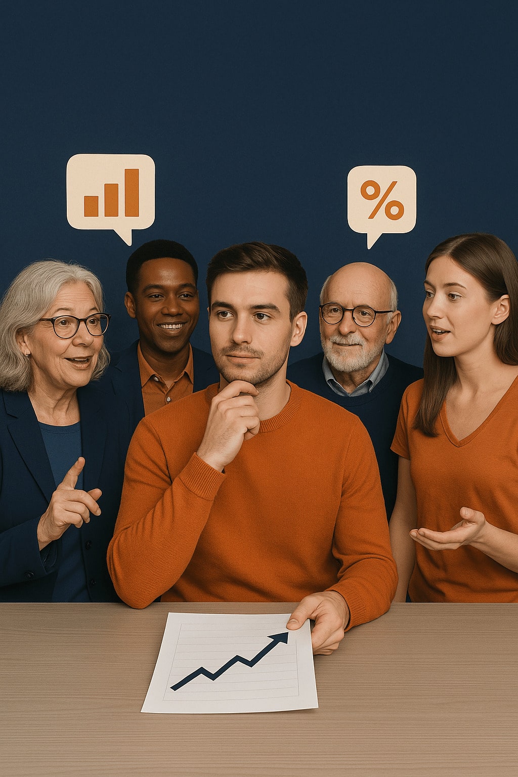 Groupe d'investisseurs de tout âge interrogeant Paul expert des finances personnelles et fondateur d'investee, site d'information et d'éducation financière.